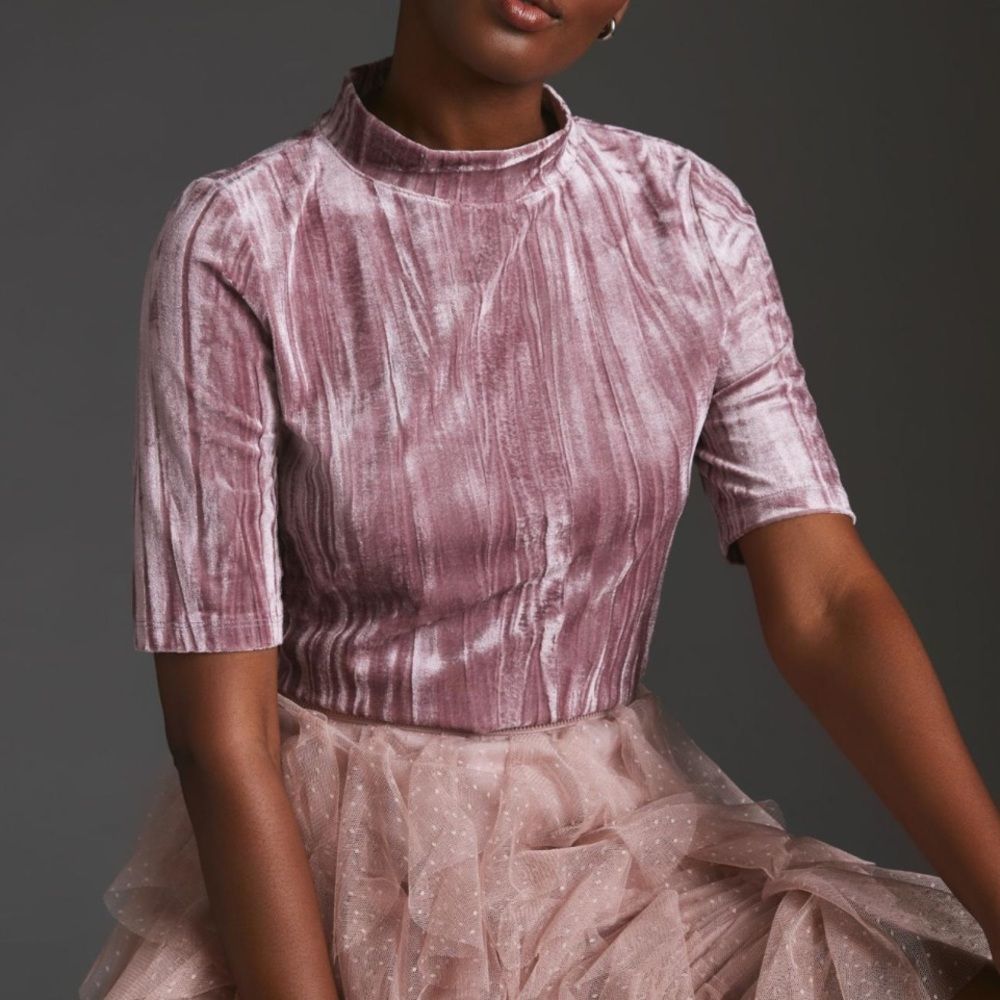 Anthropologie Pilcro Velveteen Mock Neck Top Size Small Pink Anthro